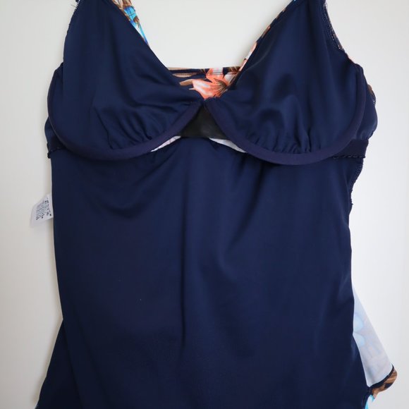 Lands' End Floral Swim Top - Blue and Brown - Picture 9 of 10